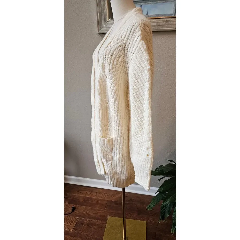 POL Open Front‎ Chunky Knit Relaxed Cardigan Sweater Women Size L Cream Slouchy